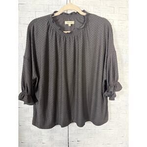 Madewell womens blouse black textured polkadots gathered dark romantic plus Sz￼